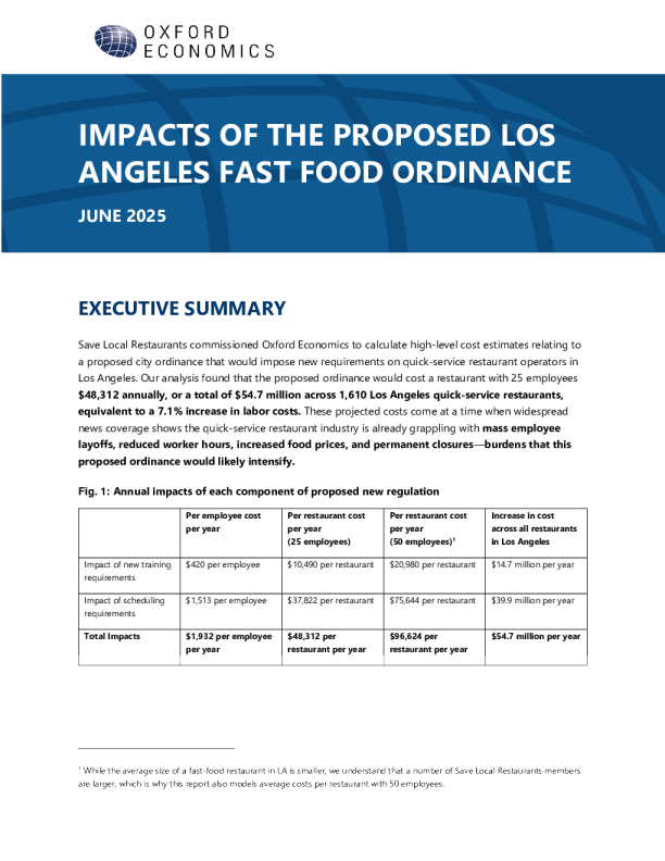 拟议的洛杉矶快餐条例的影响