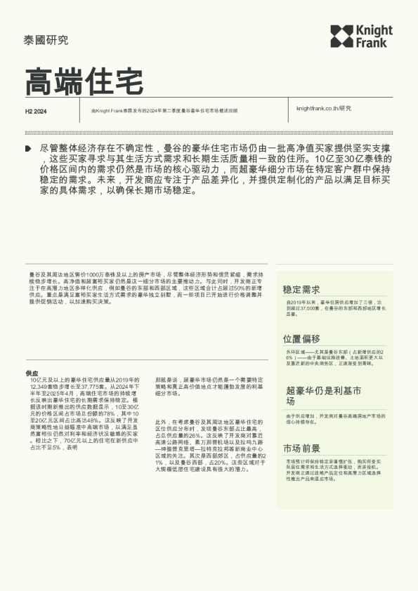 2024年第二季度曼谷豪华住宅市场概述
