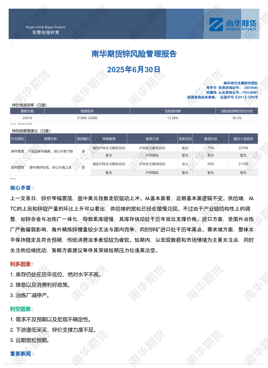 锌风险管理报告