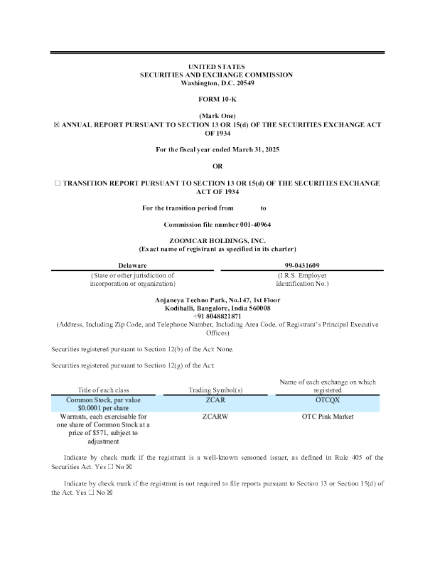Zoomcar Holdings Inc 2024年度报告
