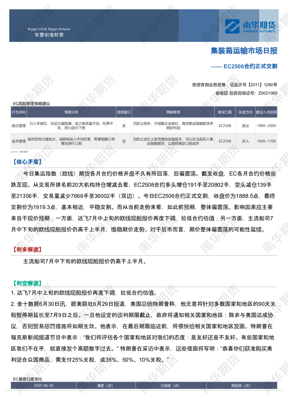 集装箱运输市场日报：EC2506合约正式交割