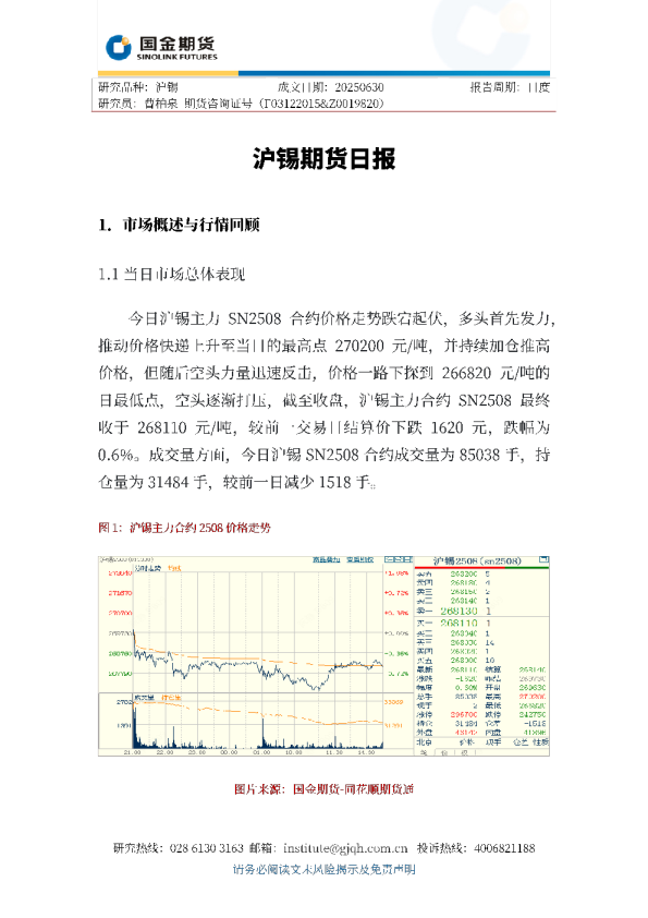 沪锡期货日报