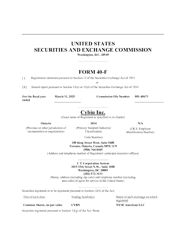 Cybin Inc 2024年度报告