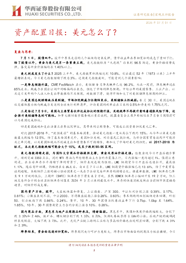 资产配置日报：美元怎么了？