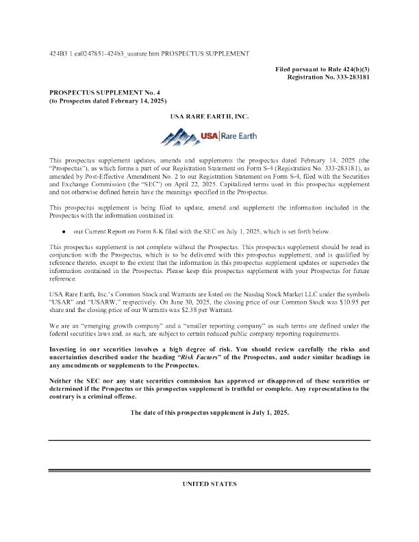 美国稀土公司美股招股说明书(2025-07-01版)