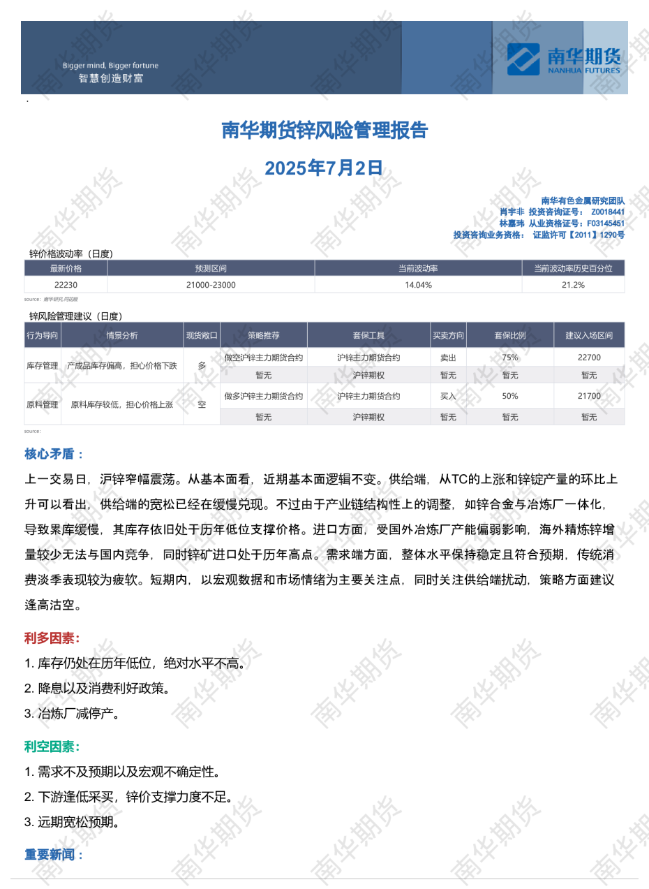 锌风险管理报告