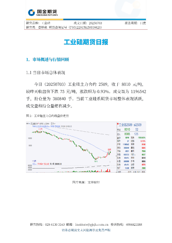 工业硅期货日报