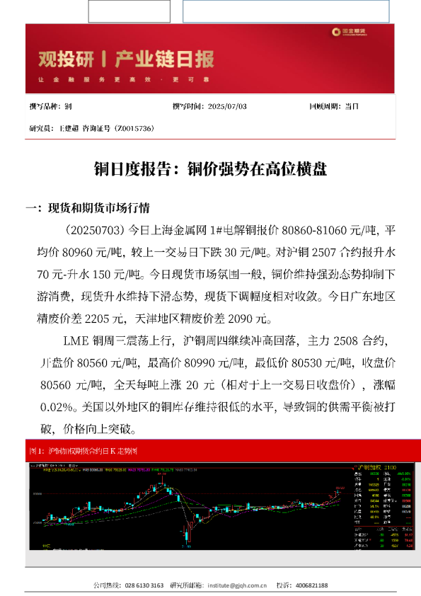 铜日度报告：铜价强势在高位横盘