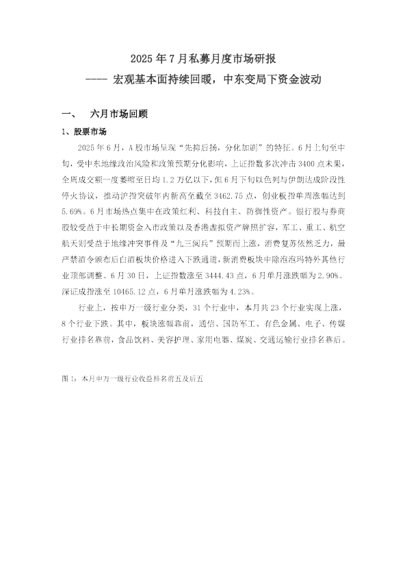 2025年7月私募月度市场研报