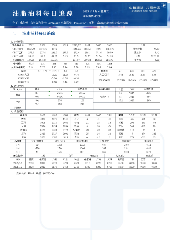 油脂油料每日追踪
