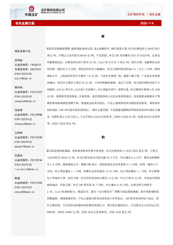 有色金属日报
