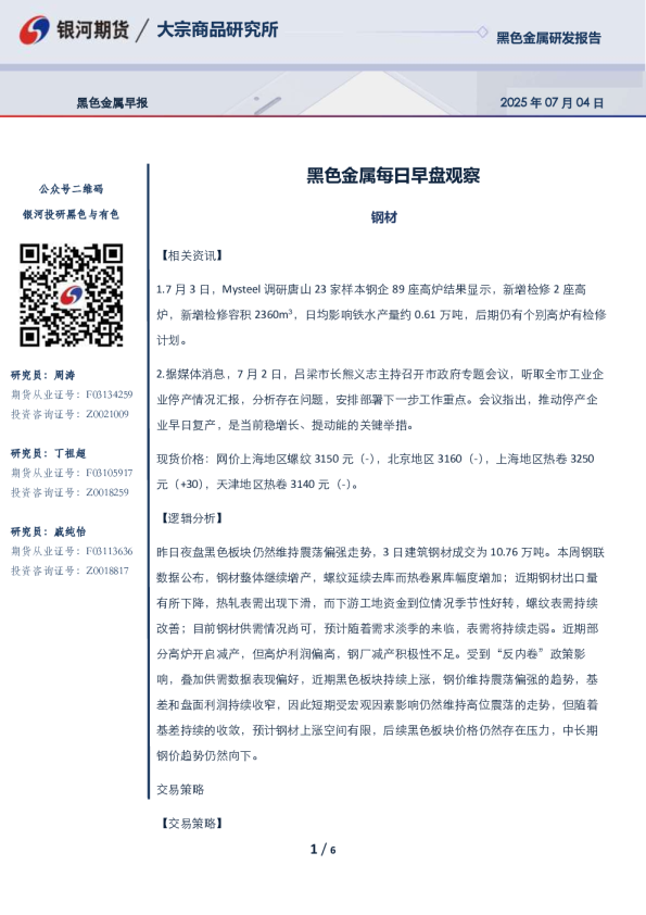 黑色金属每日早盘观察