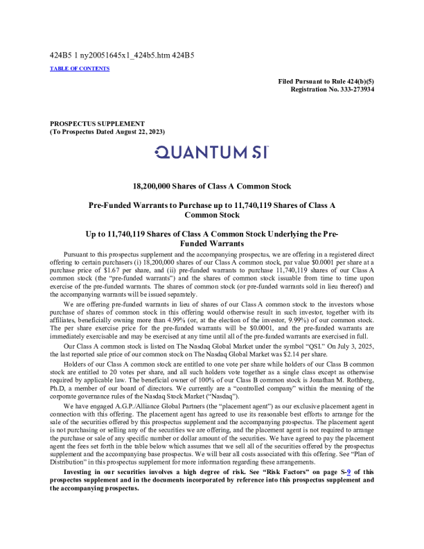 Quantum-Si Inc-A美股招股说明书(2025-07-07版)
