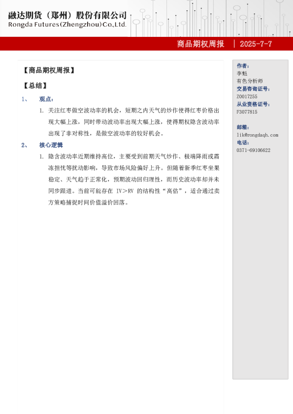 商品期权周报-期权市场分析