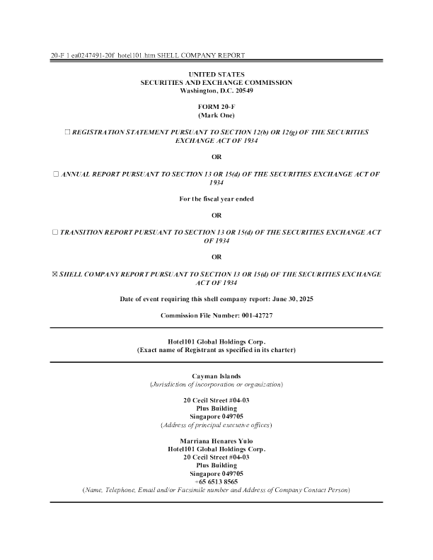 Hotel101全球控股有限公司2025年年度报告和过渡报告
