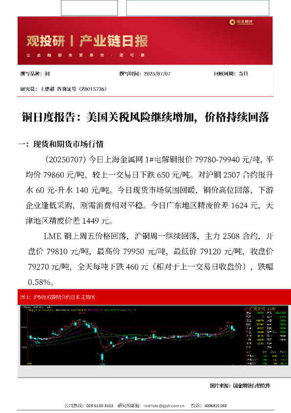 铜日度报告：美国关税风险继续增加，价格持续回落