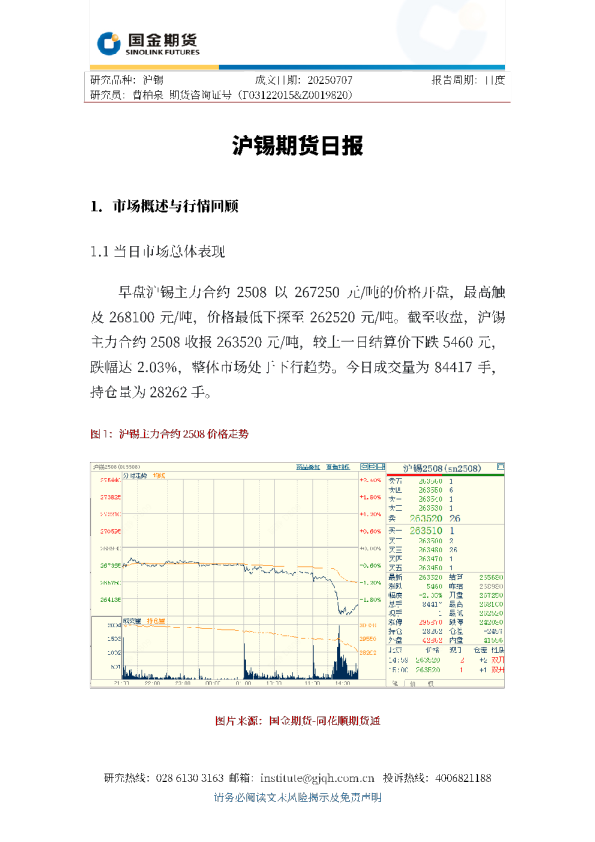 沪锡期货日报