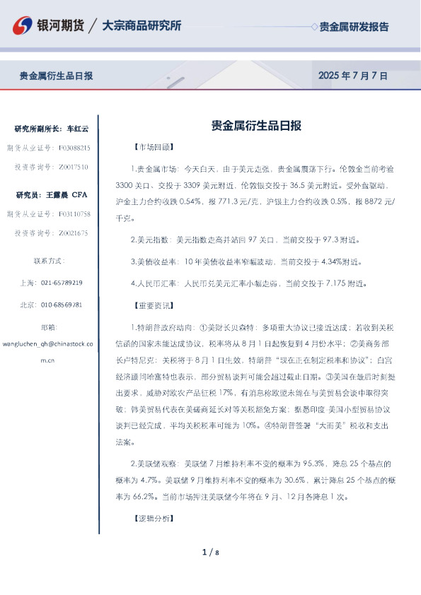 贵金属衍生品日报