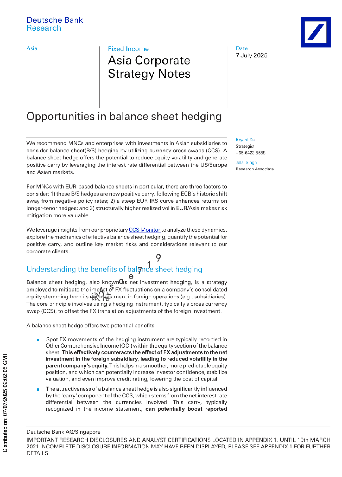 资产负债表对冲中的机遇