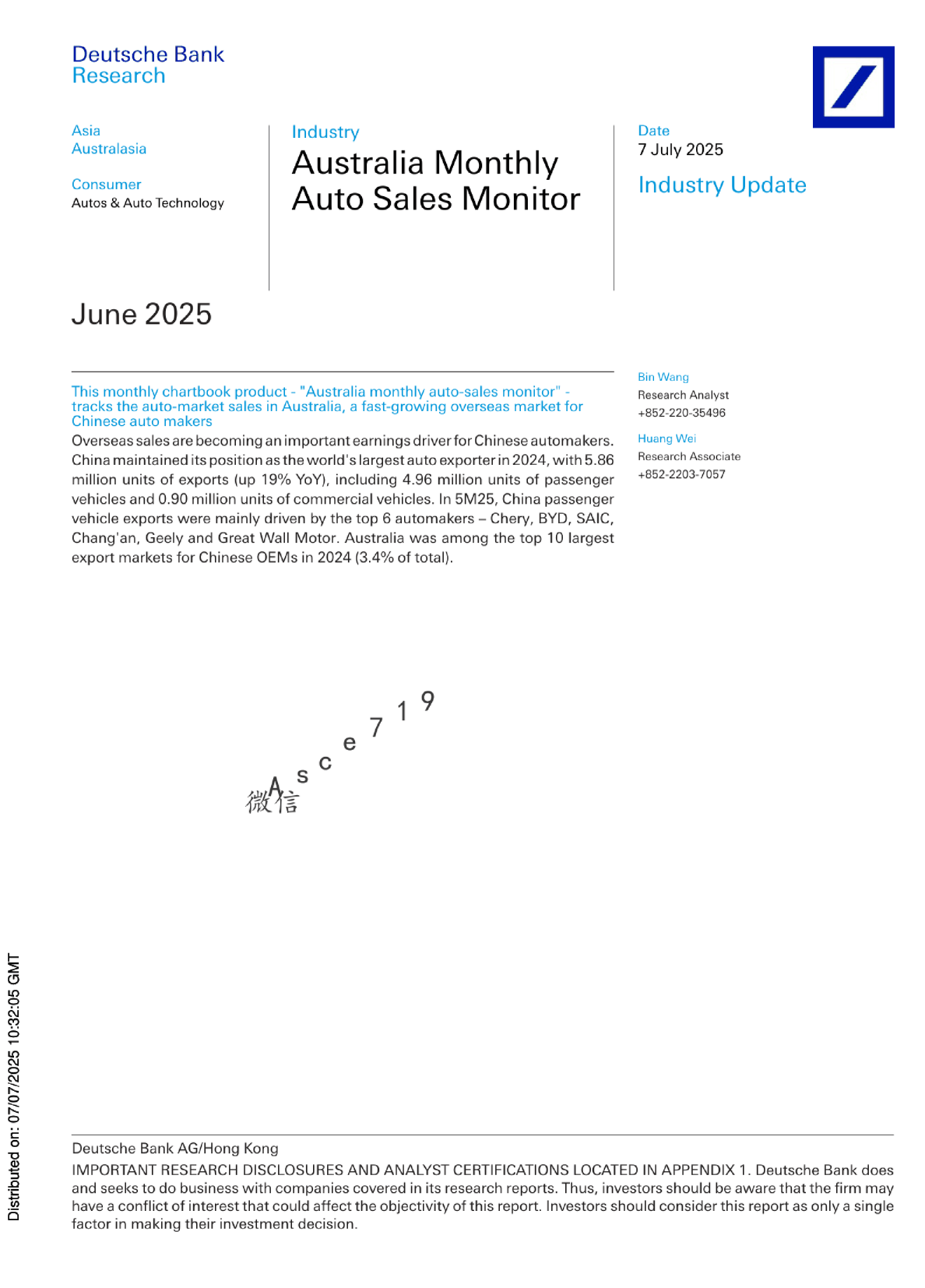 澳大利亚月度汽车销售监测