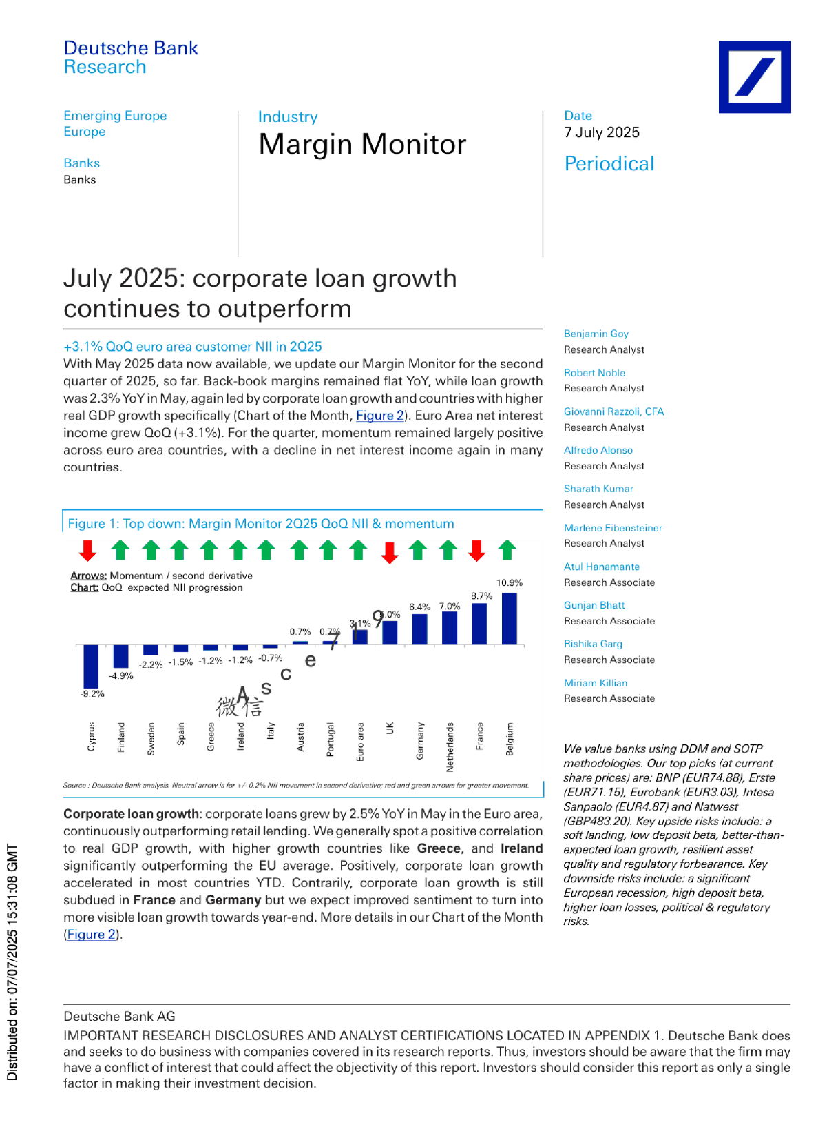 2025年7月欧洲银行业利润率监测：企业贷款增长持续领先