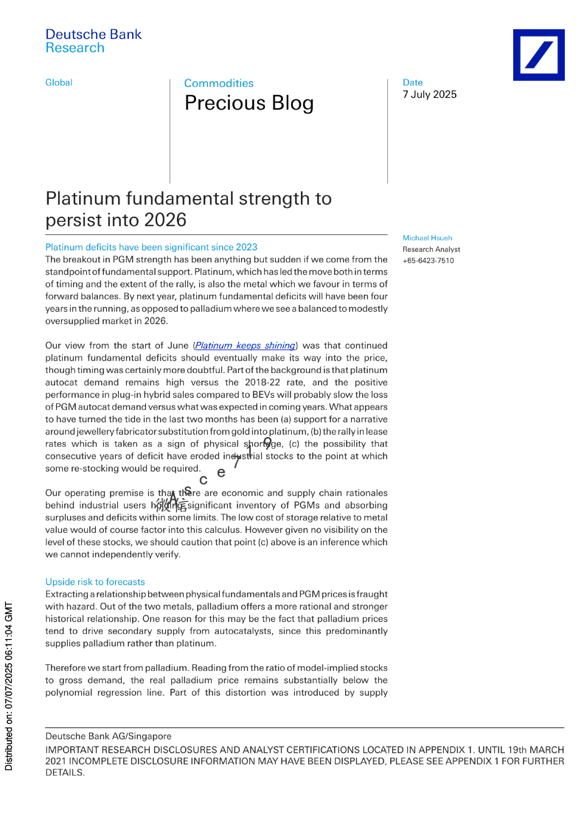 铂金基本面强势将持续至2026年
