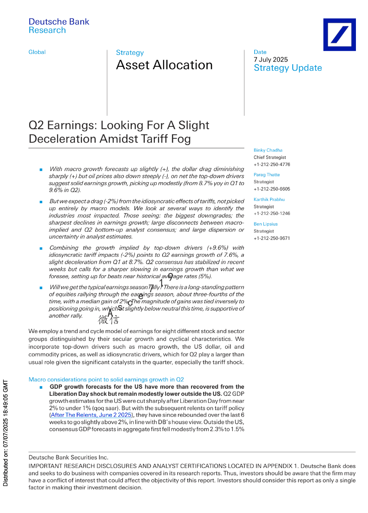 Q2 盈利展望：在关税迷雾中寻找轻微减速