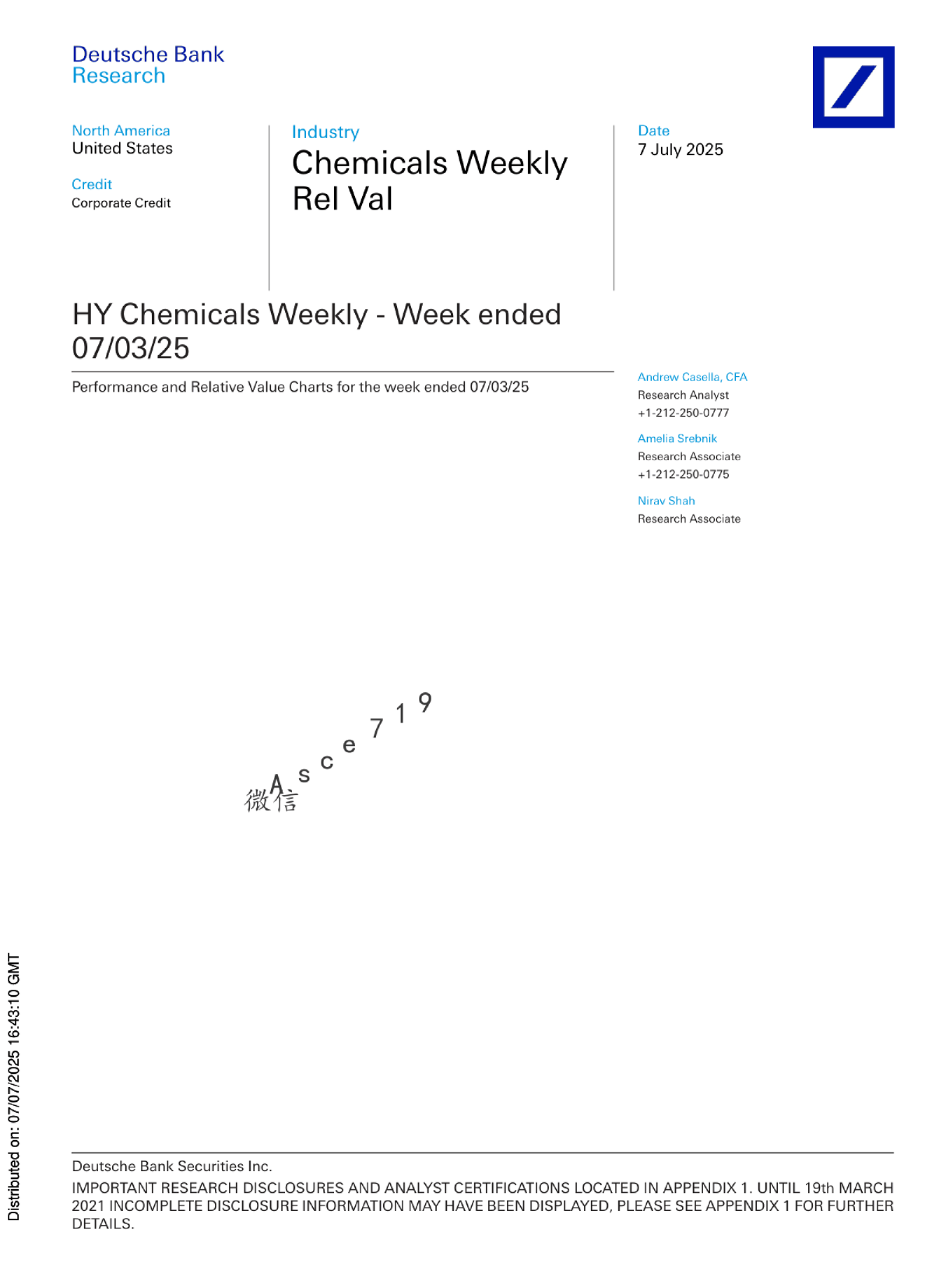 化学品周报 - 截至07/03/25