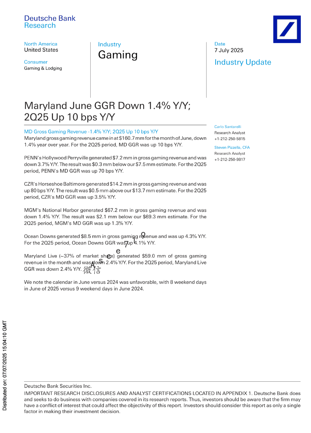 马里兰州6月博彩总收入同比下降1.4%；第二季度同比增长10个基点