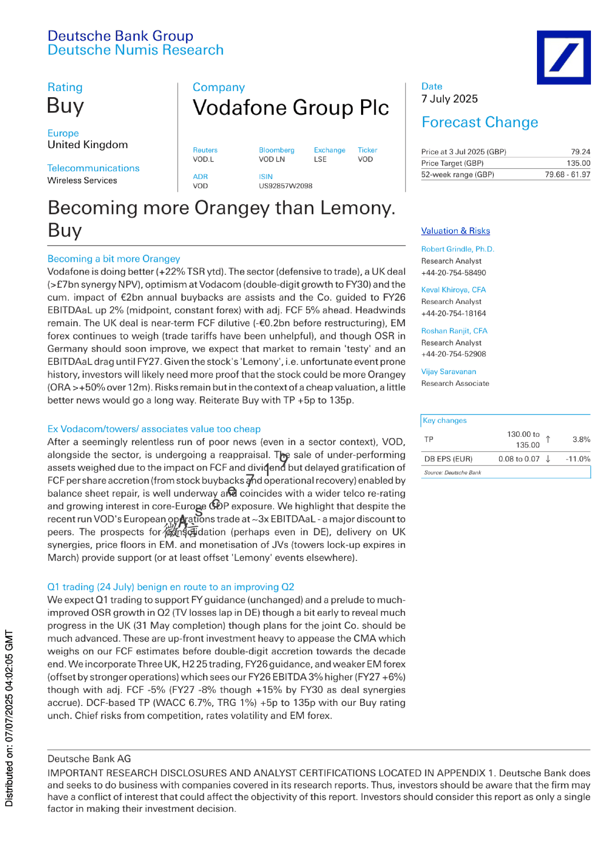 沃达丰集团：从柠檬色转向橙色