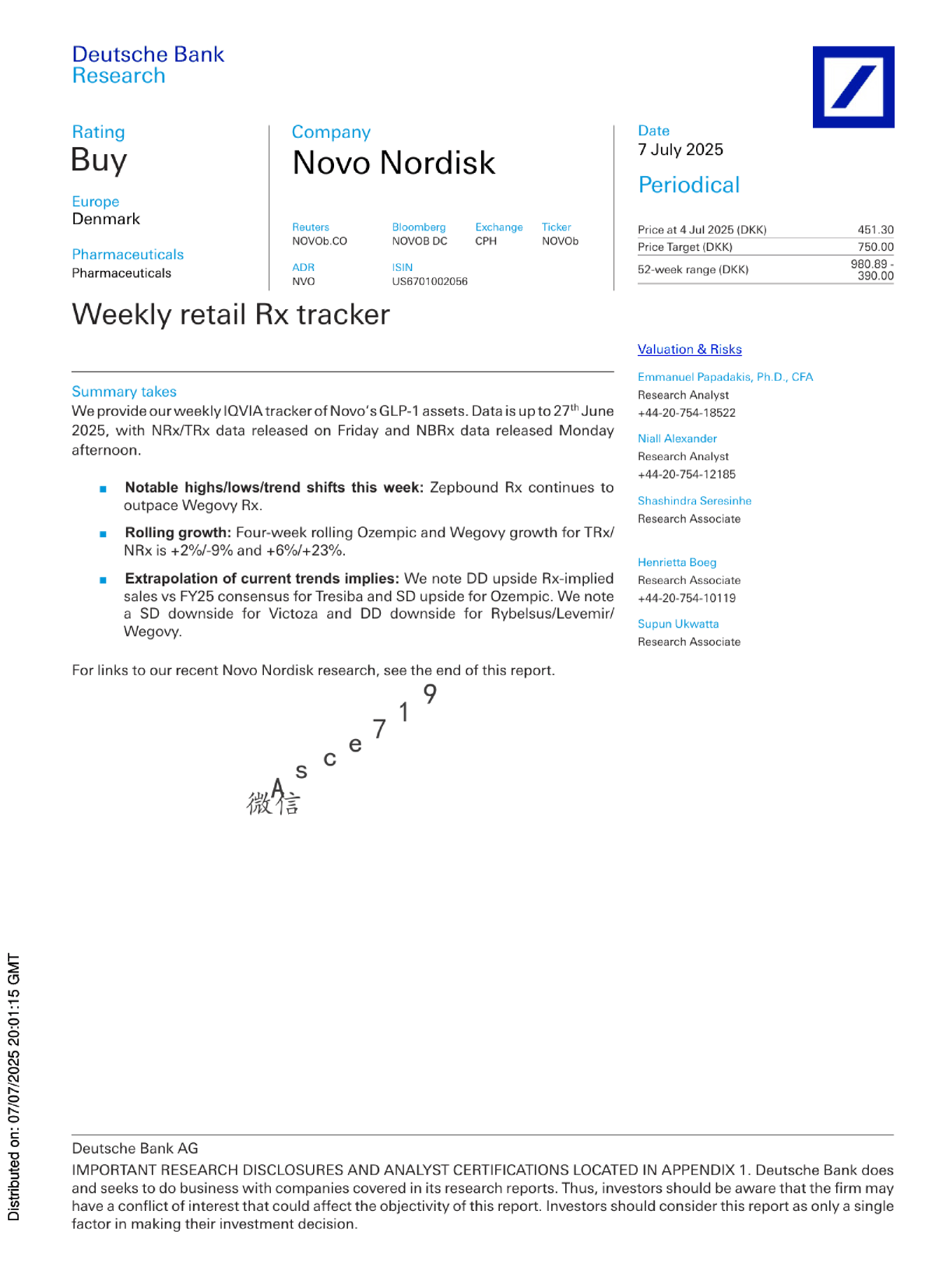 诺和诺德GLP-1资产每周IQVIA追踪报告