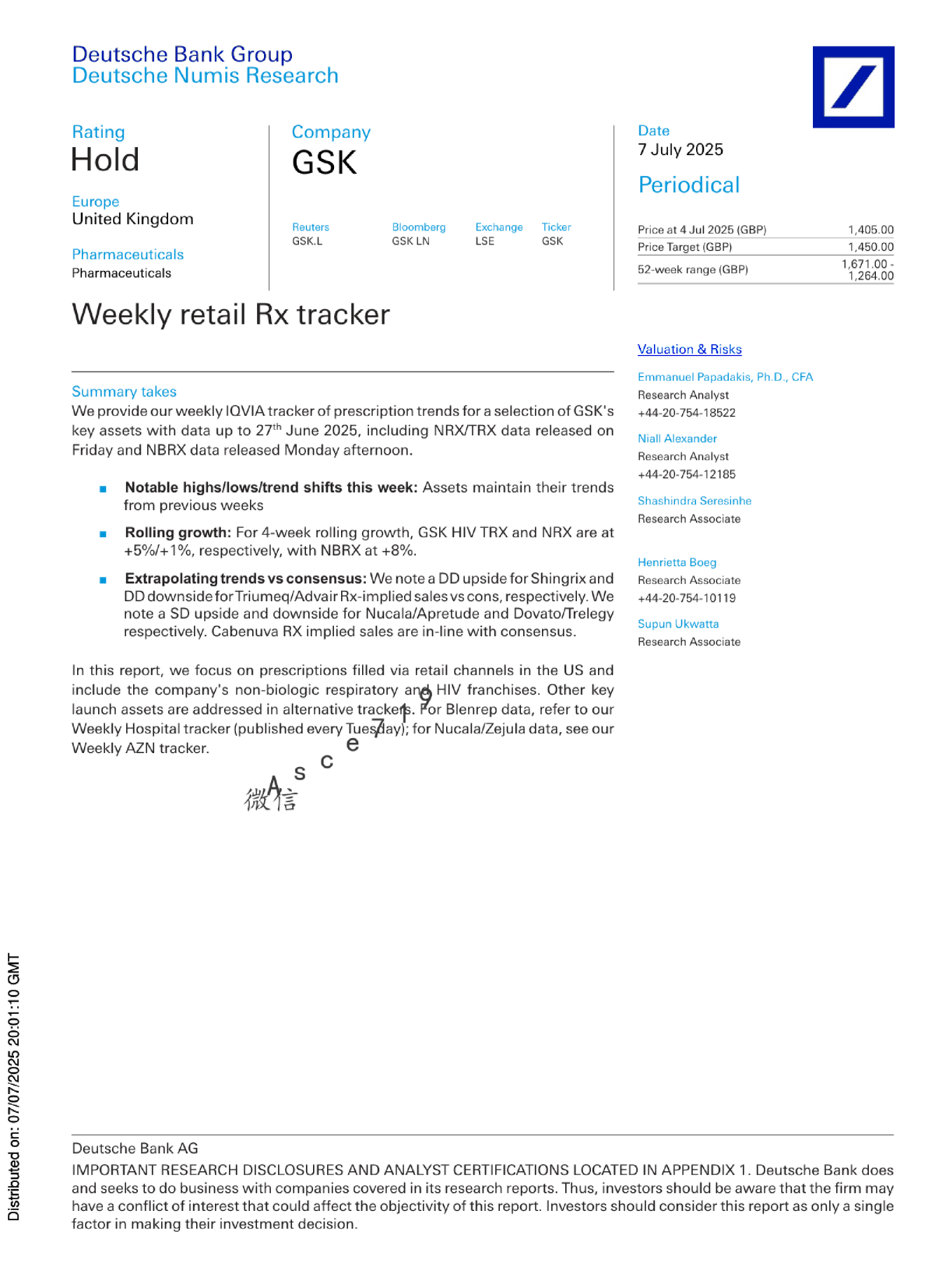 GSK每周零售处方追踪报告