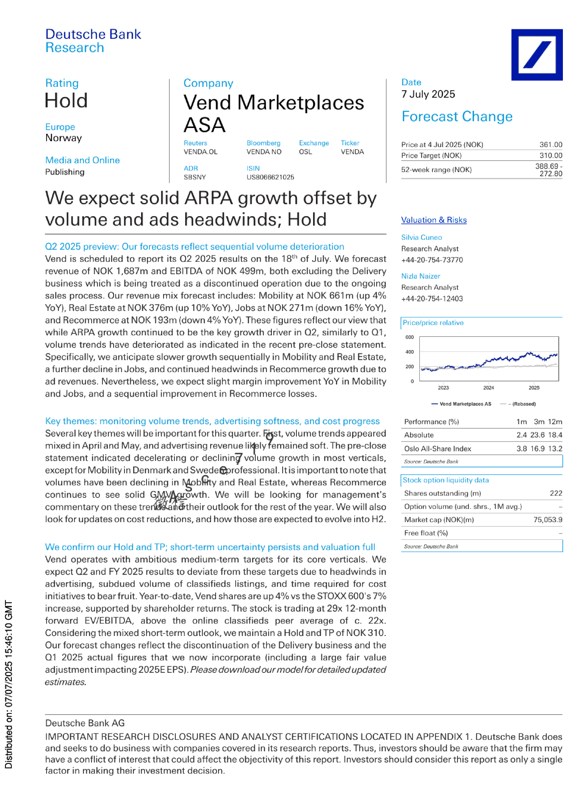 我们预计ARPA增长稳健但受到量和广告逆风的抵消；维持持有评级