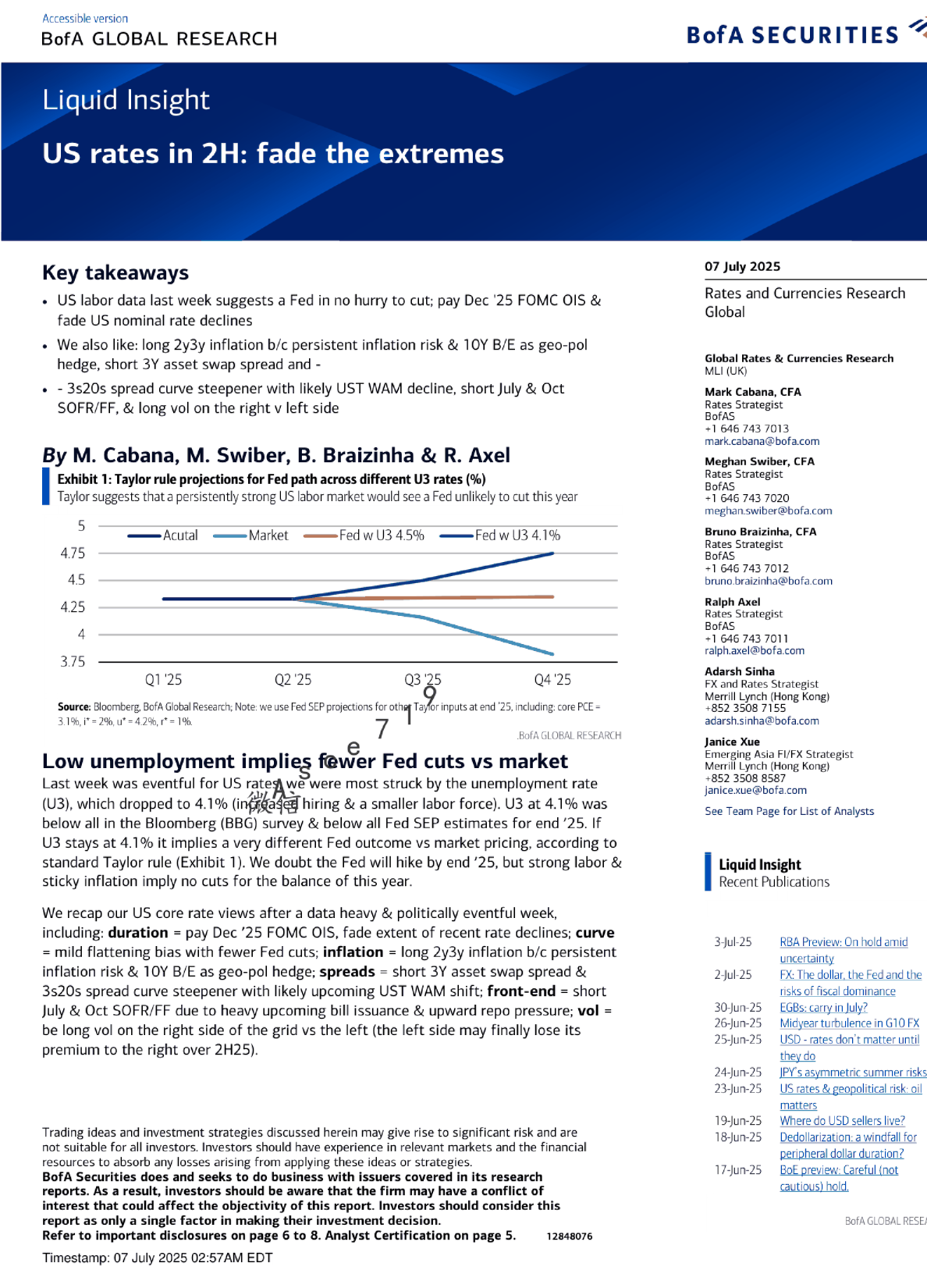 美国利率下半年展望：淡化极端预期