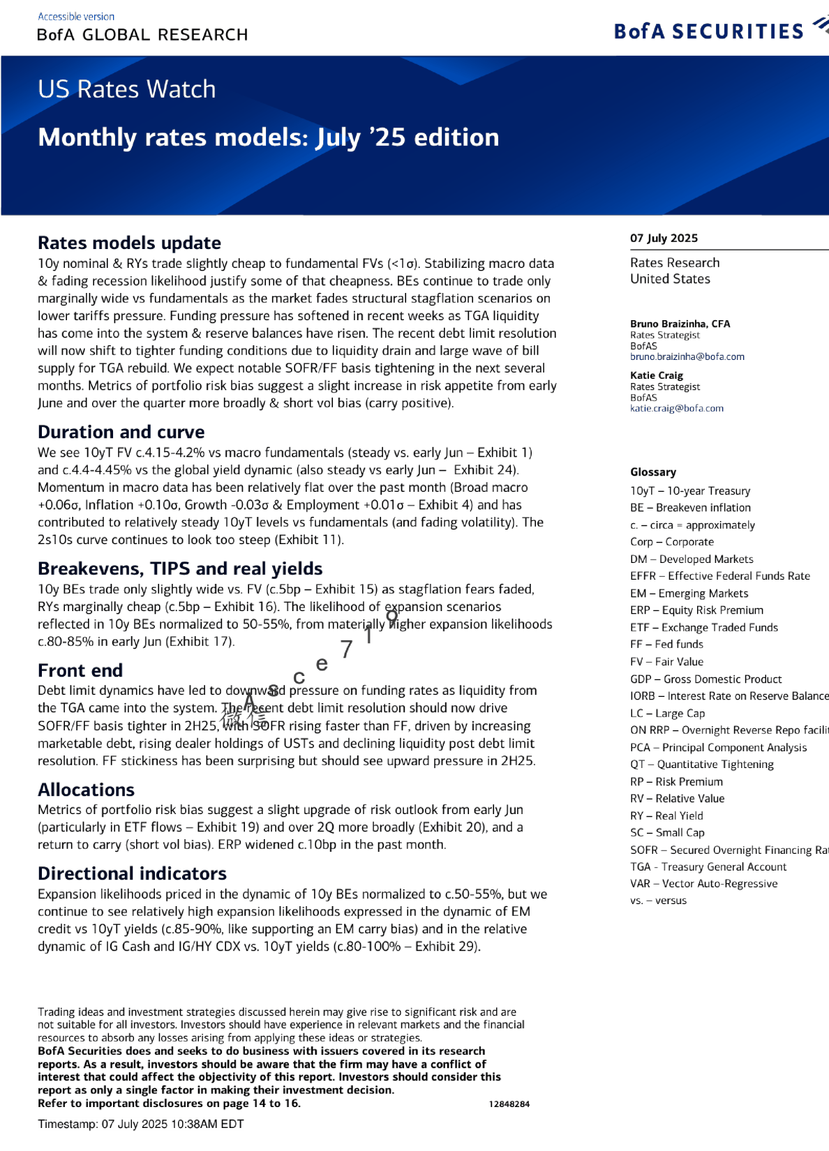 美国利率观察：2025年7月利率模型更新