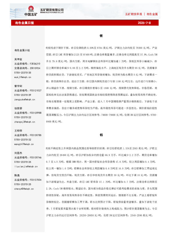 五矿期货早报有色金属