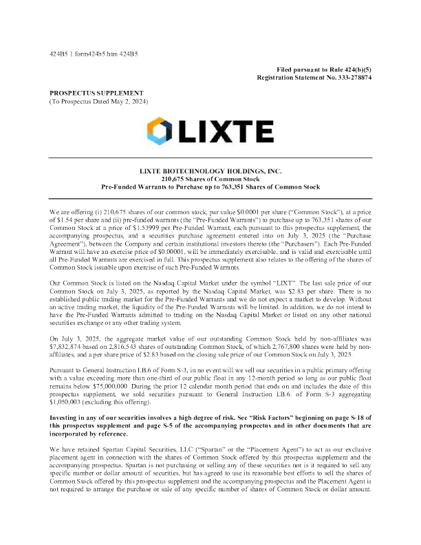 Lixte生物技术控股有限公司美股招股说明书(2025-07-08版)