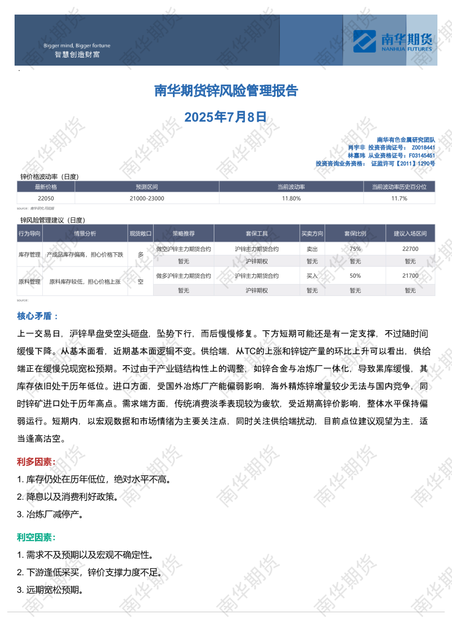 锌风险管理报告