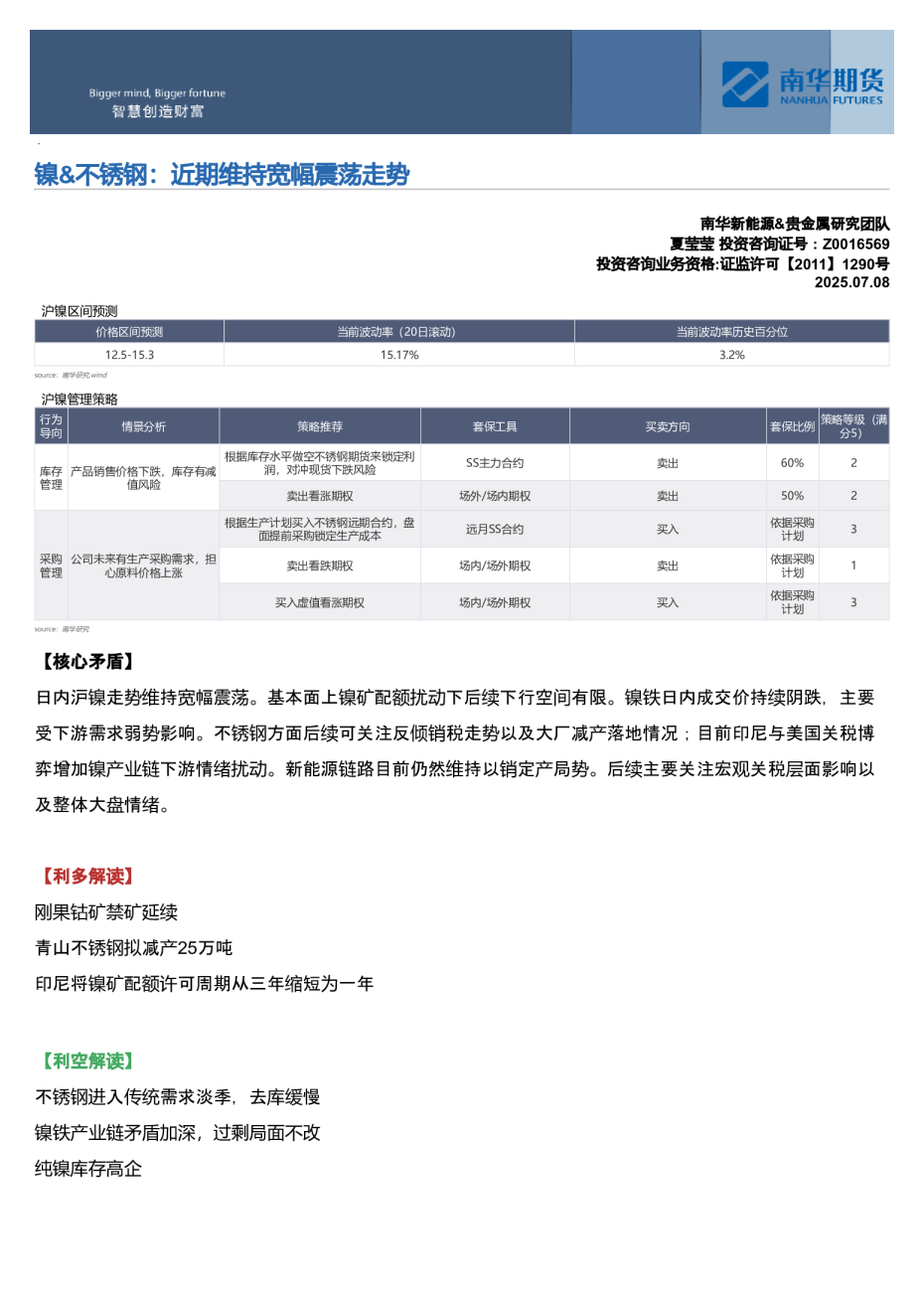 镍&不锈钢：近期维持宽幅震荡走势