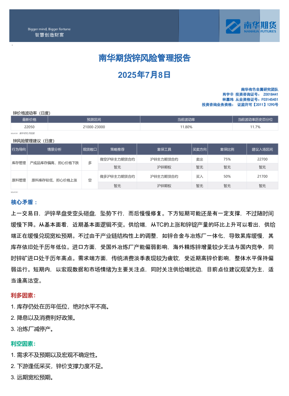 南华期货锌风险管理报告