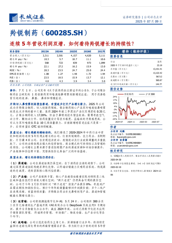 连续5年营收利润双增，如何看待羚锐增长的持续性?