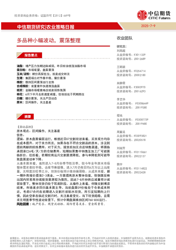 多品种小幅波动,震荡整理