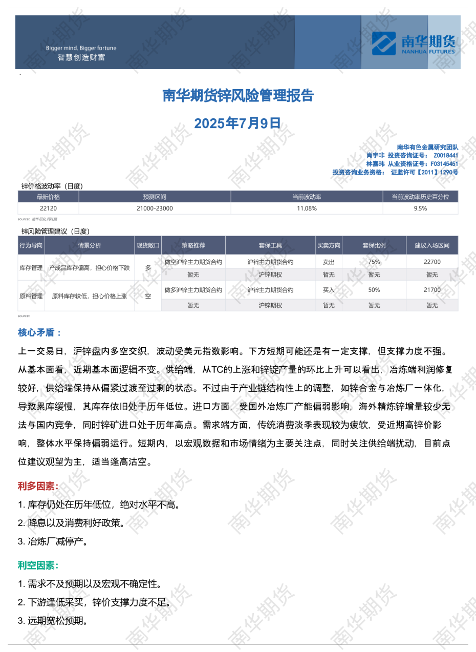 南华锌日报：多空交织，支撑力度不强20250709