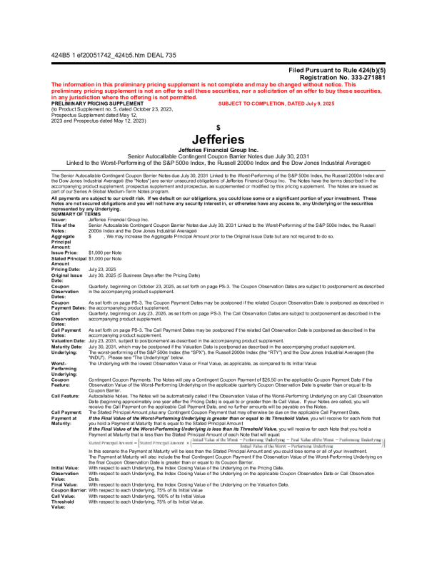 杰弗里斯金融集团股份有限公司美股招股说明书(2025-07-09版)