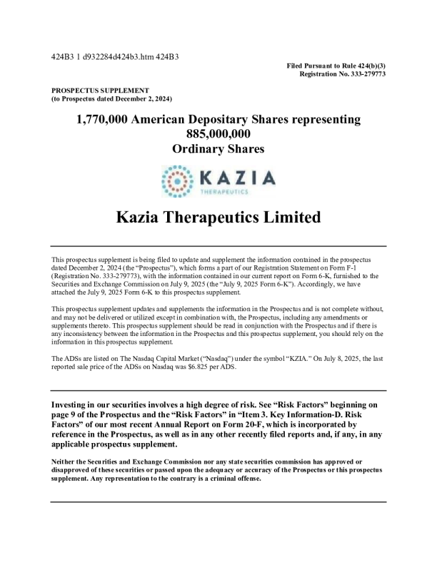 卡齐亚疗法有限公司美国存托凭证A股招股说明书(2025-07-09版)