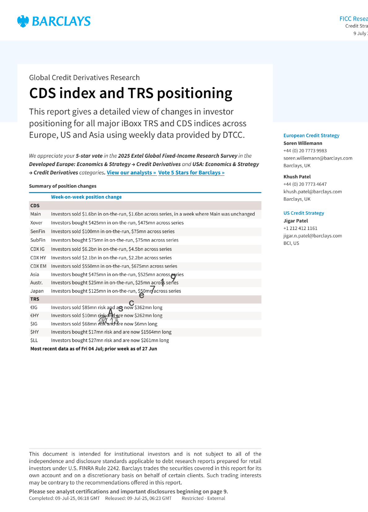全球信用衍生品研究：CDS指数与TRS持仓分析