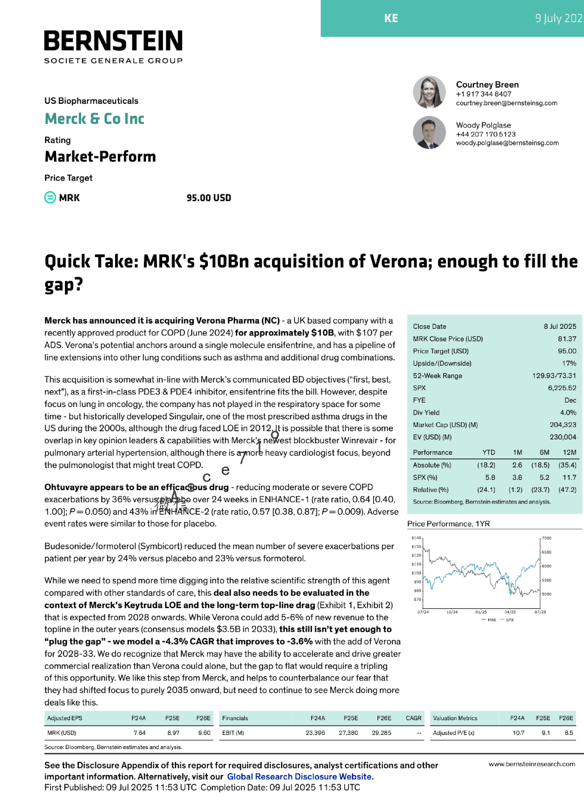 默克公司以100亿美元收购Verona Pharma：能否填补Keytruda专利到期后的收入缺口？