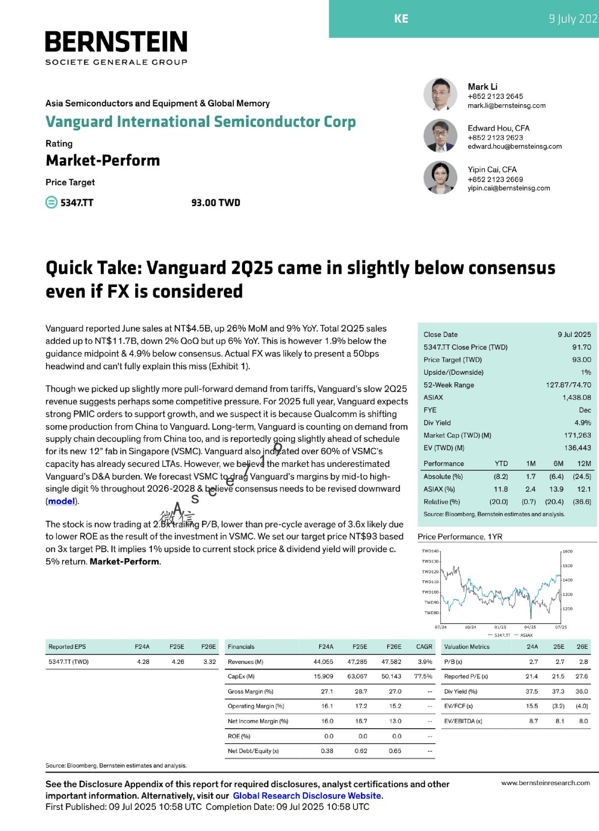 Vanguard 2Q25业绩略低于共识，即使考虑汇率因素