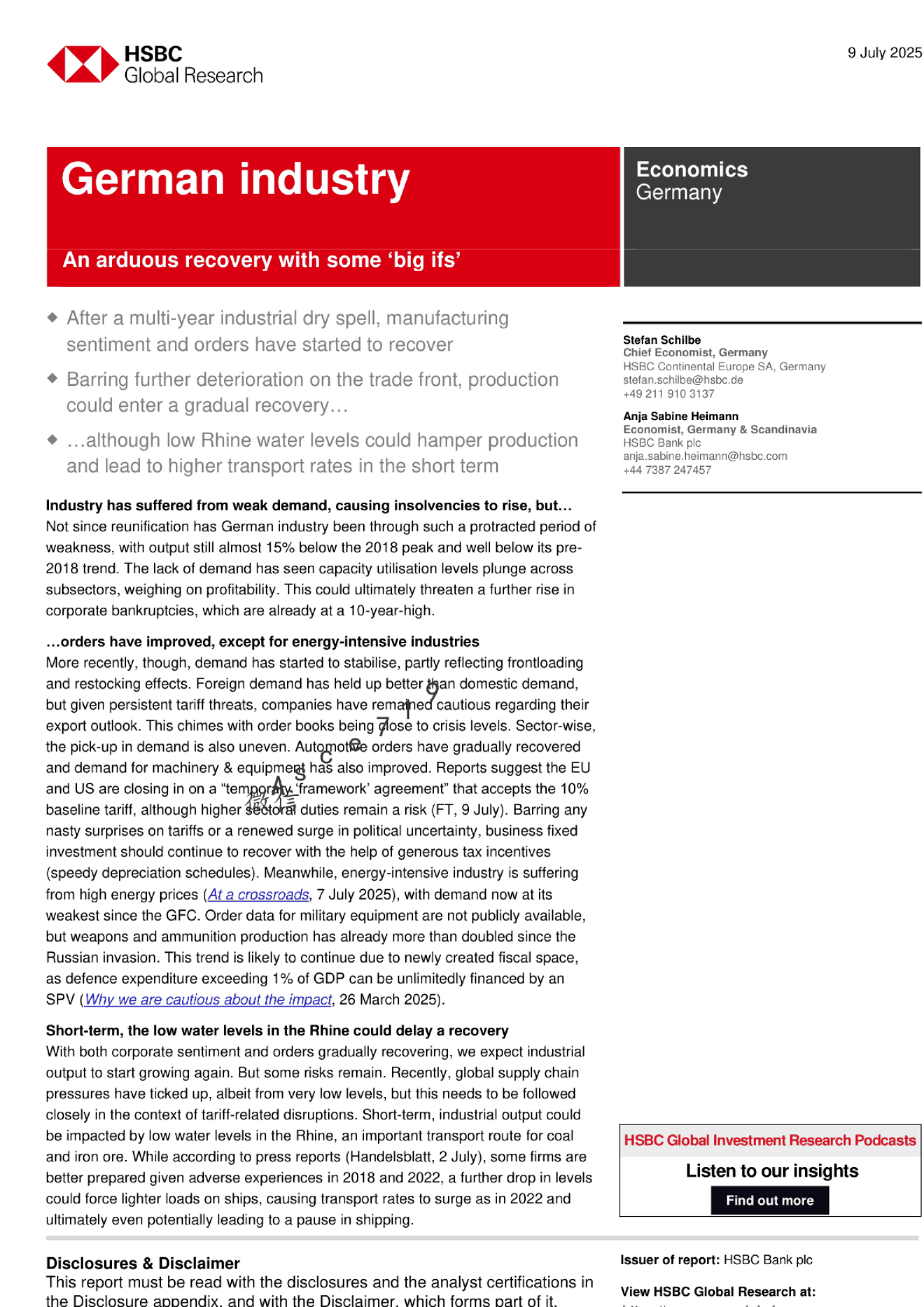 德国工业：艰难的复苏伴随着一些'大前提'