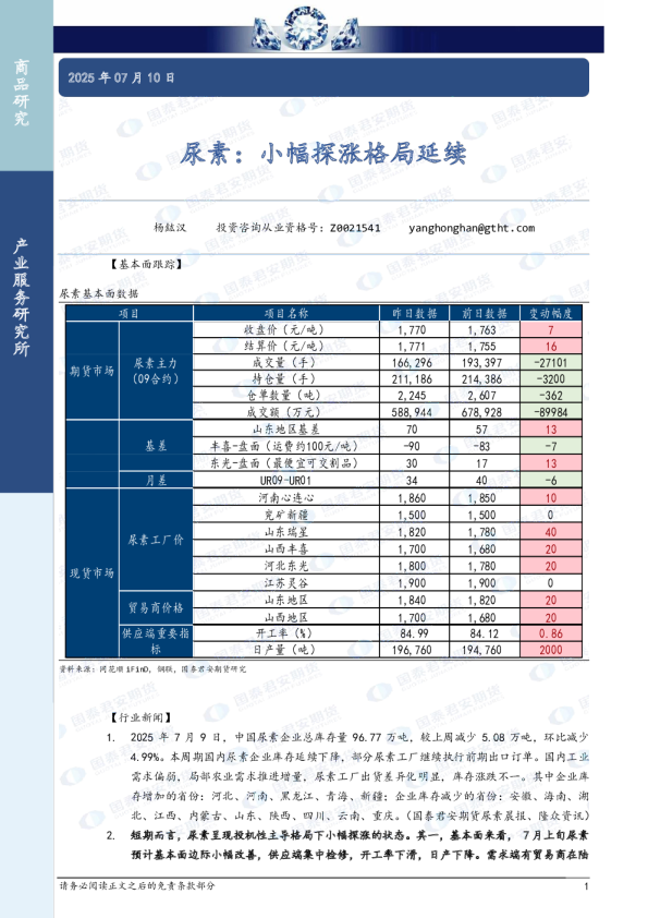 尿素：小幅探涨格局延续